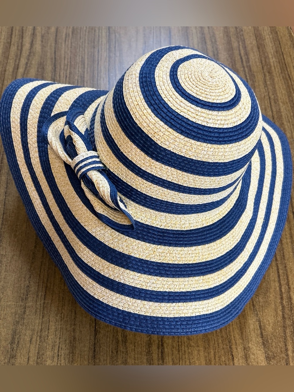 Striped Wide Brim Flexible Sun Hat w/Matching Bow Coastal Chic Packable